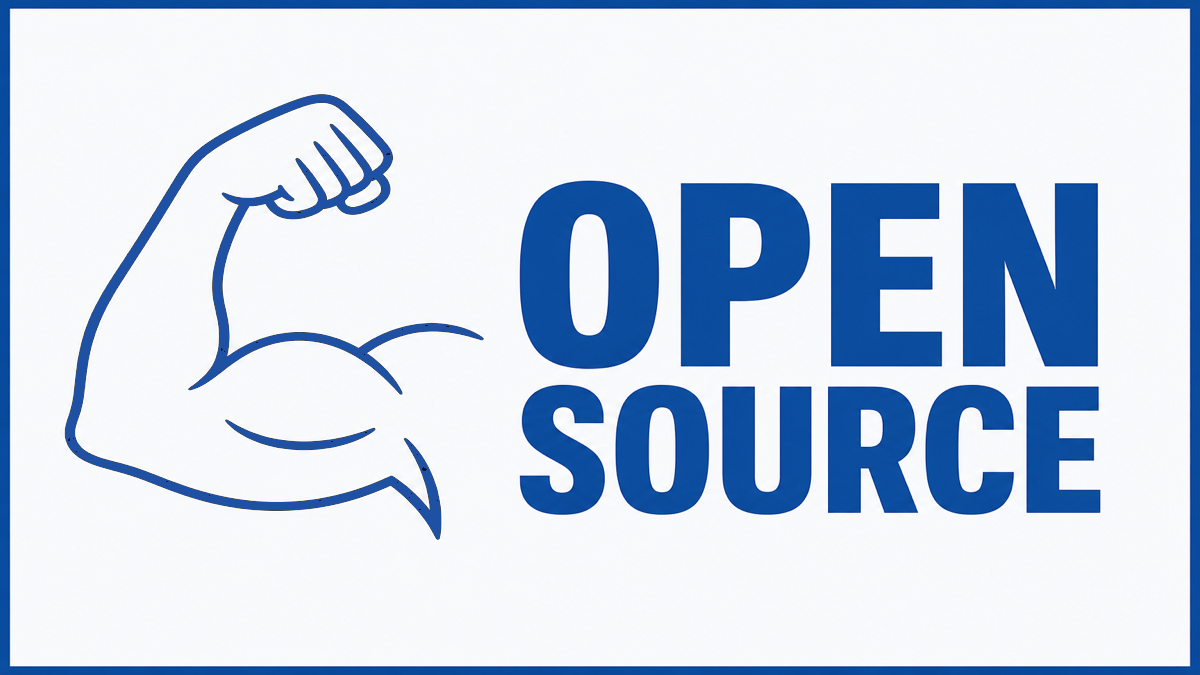 Line drawing of a flexed arm beside bold Open Source text