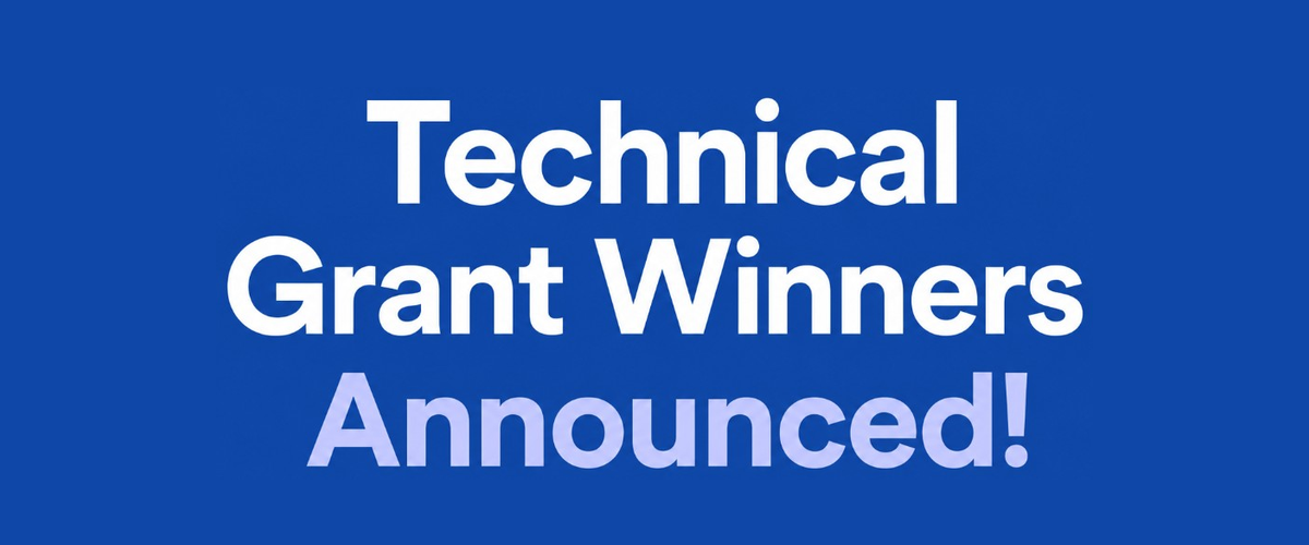 Graphic with text: Technical Grant Winners Announced! on a blue background